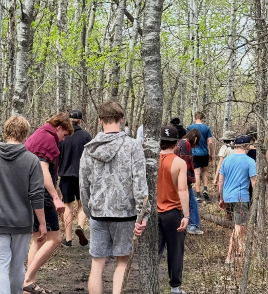 Students hiking on trail